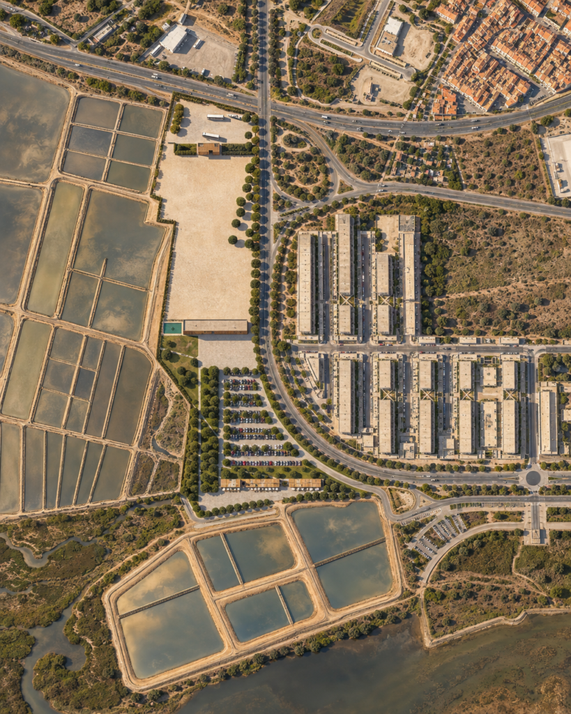Polis, vista aérea da implantação