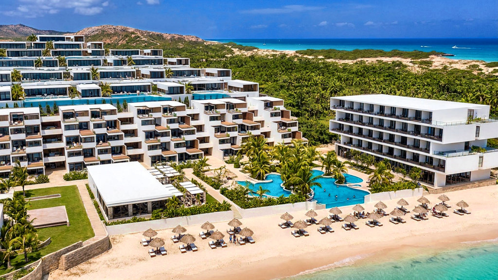 Sangano, vista aérea do resort e da praia